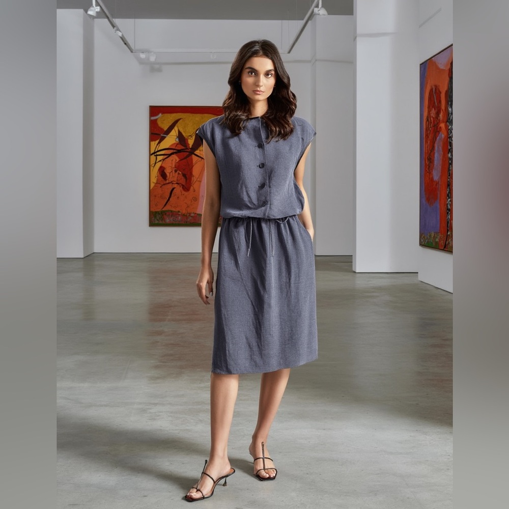 🎽EMPORIO ARMANI Linen-blend Midi Dress